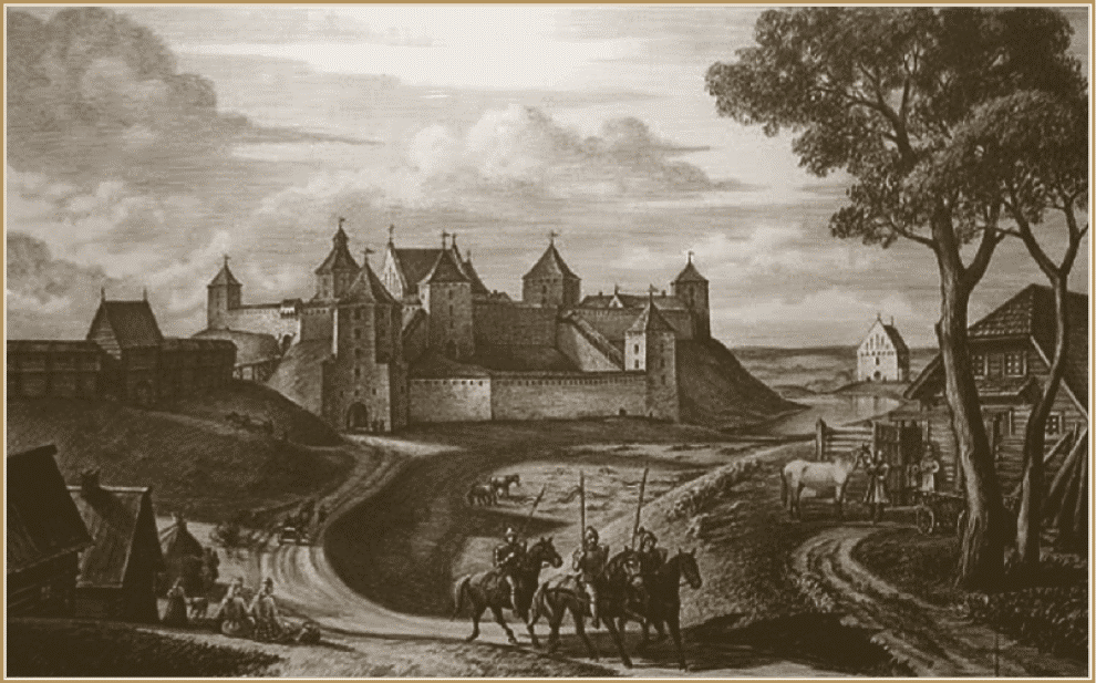 Вид замка в Новогрудке в начале XVI века. Гравюра XIX в..gif